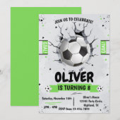 Voetbal jongen Groene Verjaardag Uitnodiging (Voorkant / Achterkant)