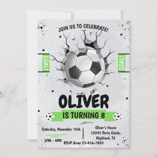 Voetbal jongen Groene Verjaardag Uitnodiging