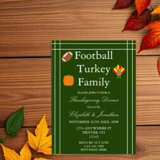 Voetbal, kalkoen, familie Thanksgiving Kaart