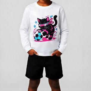 Voetbal Kat T-shirt – Cute Zwarte Kat Cadeau voor