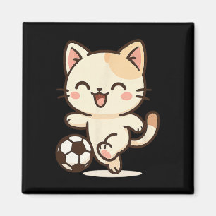 Voetbal Kawaii Kat Tekening. Cute Dieren Kunst. Magneet