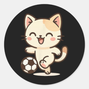 Voetbal Kawaii Kat Tekening. Cute Dieren Kunstwerk Ronde Sticker