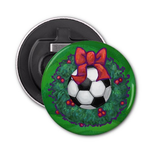 Voetbal kerst button flesopener (Voorkant)
