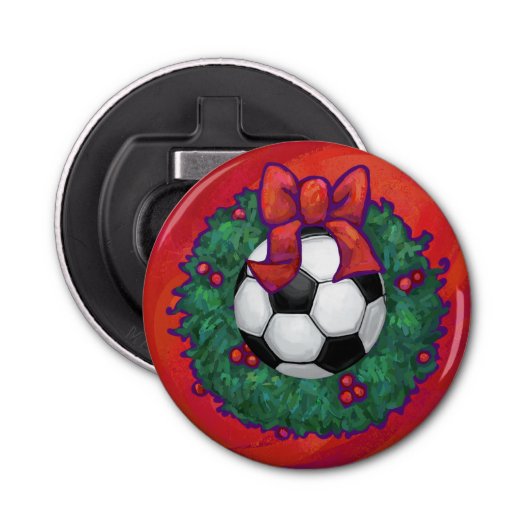 Voetbal kerst button flesopener (Voorkant)