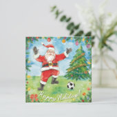 Voetbal Kerst  Feestdagen Kerstman voetballend Feestdagenkaart (Staand voorkant)