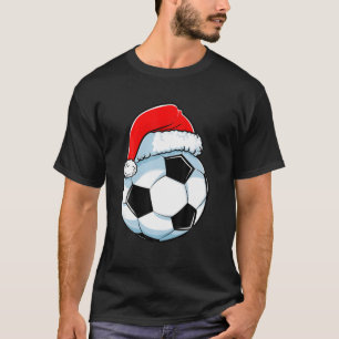 Voetbal Kerst Grappige Kerstman Hoed Bal Sport Man T-shirt