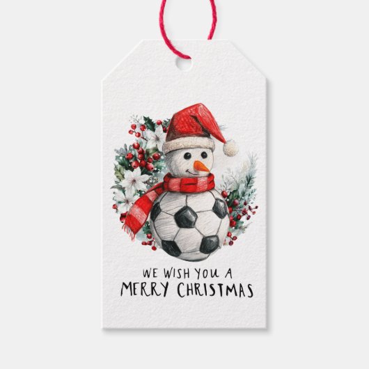 Voetbal Kerst met Sneeuwman Cadeaulabel (Voorkant)