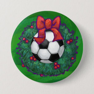 Voetbal kerst ronde button 7,6 cm
