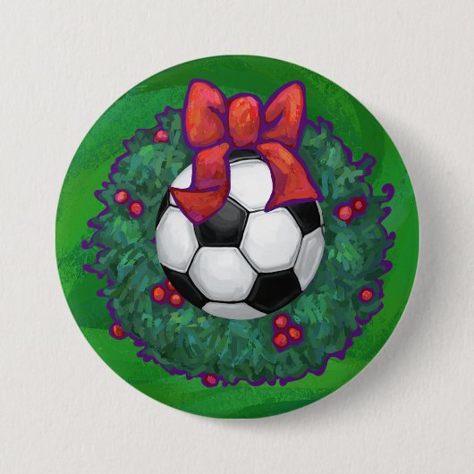 Voetbal kerst ronde button 7,6 cm (Voorkant)