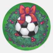 Voetbal kerst ronde sticker (Voorkant)
