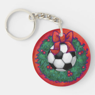 Voetbal kerst sleutelhanger