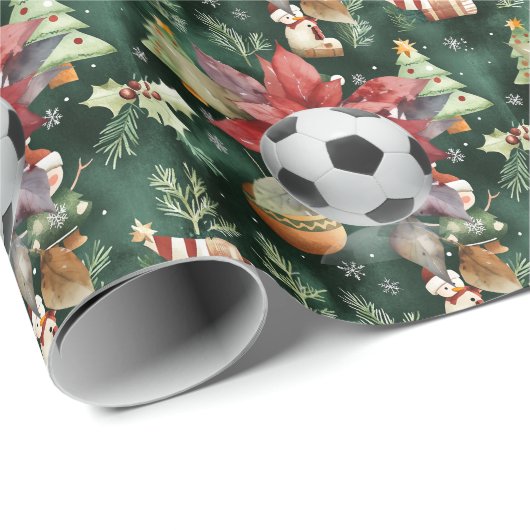 Voetbal Kerst thema voor Speler met bal Cadeaupapier (Rol Hoek)
