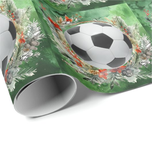 Voetbal Kerst thema voor Speler met bal Cadeaupapier (Rol Hoek)