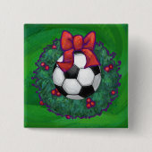 Voetbal kerst vierkante button 5,1 cm (Voorkant)