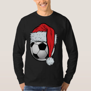 Voetbal Kerstbal Kerstman Hoed Grappige Sport Kers T-shirt