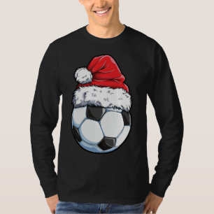 Voetbal Kerstbal Santa Hoed Grappige Sport Kerstmi T-shirt