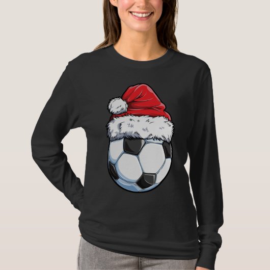 Voetbal Kerstbal Santa Hoed Grappige Sport Kerstmi T-shirt (Voorkant)