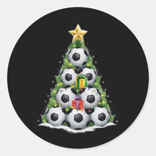 Voetbal Kerstboom Kerstman Speler Jongens Ronde Sticker (Voorkant)