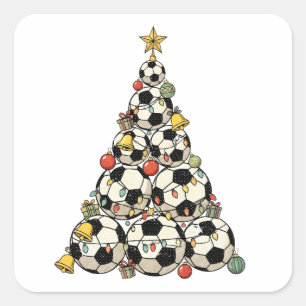 Voetbal Kerstboom Vierkante Sticker