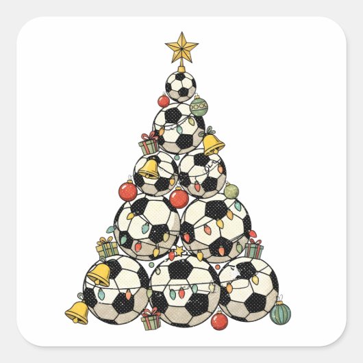Voetbal Kerstboom Vierkante Sticker (Voorkant)