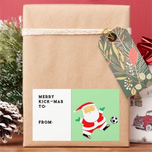 Voetbal Kerstcadeau Tag Rechthoekige Sticker (Feestdagen)