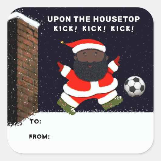 Voetbal Kerstcadeau Tags Vierkante Sticker (Voorkant)