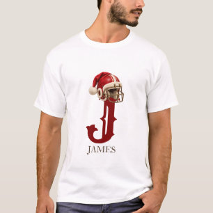 Voetbal Kerstman Hoed Monogram Naam Kerstmis T-shirt