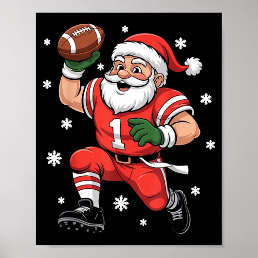 Voetbal Kerstman Lineman Kerstmis Quarterback Poster (Voorkant)