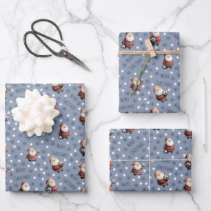 Voetbal Kerstman op donkergrijs-blauw Inpakpapier Vel