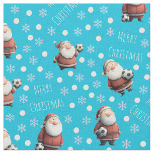Voetbal Kerstman op Helder Turquoise Blauw Stof