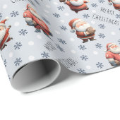 Voetbal Kerstman op Lichtblauw Cadeaupapier (Rol Hoek)