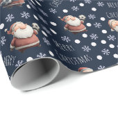 Voetbal Kerstman op Marineblauw Cadeaupapier (Rol Hoek)