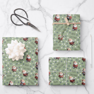 Voetbal Kerstman op Olijfgroen Inpakpapier Vel