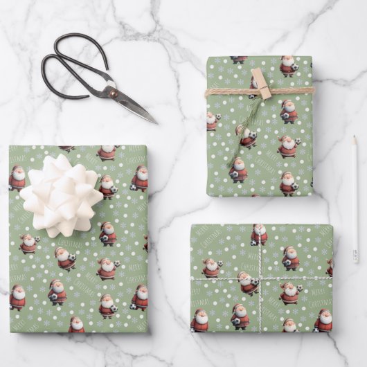 Voetbal Kerstman op saliegroen Inpakpapier Vel (Voorkant)