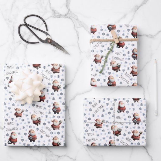Voetbal Kerstman op Wit Inpakpapier Vel (Voorkant)