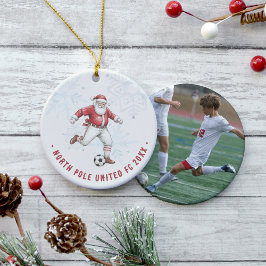 Voetbal Kerstman Persoonlijke Foto Keramisch Ornament