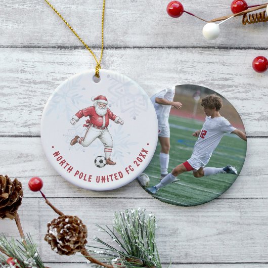Voetbal Kerstman Persoonlijke Foto Keramisch Ornament