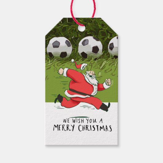 Voetbal Kerstmis met Kerstman spelen bal Cadeaulabel (Voorkant)