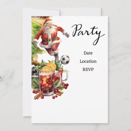 Voetbal Kerstmis met Kerstman spelen bal Save The Date (Voorkant)