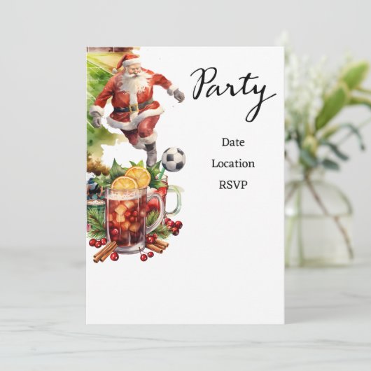 Voetbal Kerstmis met Kerstman spelen bal Save The Date (Staand voorkant)