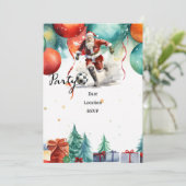 Voetbal Kerstmis met Kerstman spelen bal Save The Date (Staand voorkant)