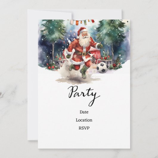 Voetbal Kerstmis met Kerstman spelen bal Save The Date (Voorkant)