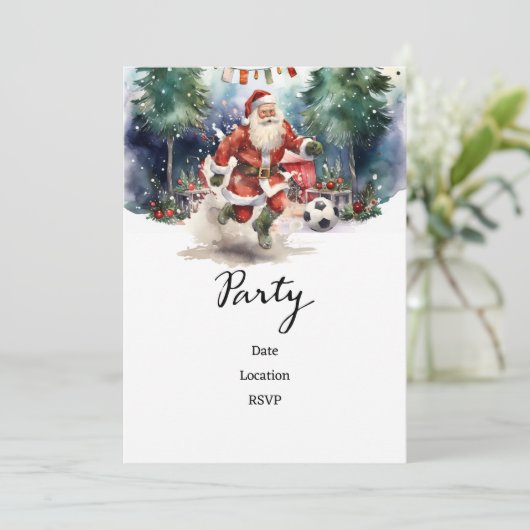 Voetbal Kerstmis met Kerstman spelen bal Save The Date (Staand voorkant)