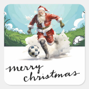 Voetbal Kerstmis met Kerstman spelen bal Vierkante Sticker