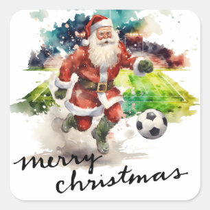 Voetbal Kerstmis met Kerstman spelen bal Vierkante Sticker
