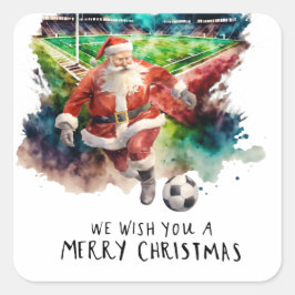 Voetbal Kerstmis met Kerstman spelen bal Vierkante Sticker