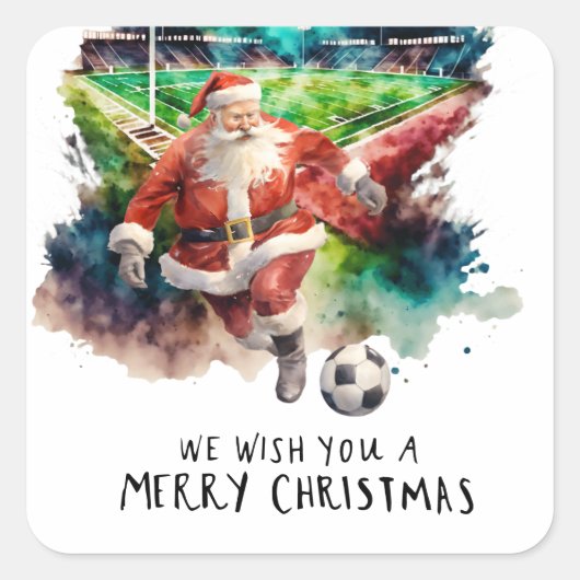 Voetbal Kerstmis met Kerstman spelen bal Vierkante Sticker (Voorkant)