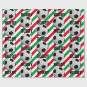 Voetbal Kerstmis Naam Stripe Red n Green toevoegen Cadeaupapier (Vlak)