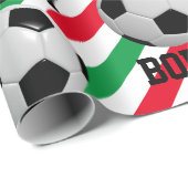 Voetbal Kerstmis Naam Stripe Red n Green toevoegen Cadeaupapier (Rol Hoek)