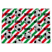 Voetbal Kerstmis Naam Stripe Red n Green toevoegen Groot Cadeauzakje (Voorkant)